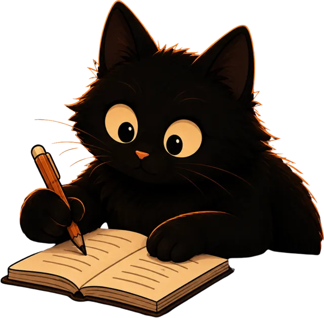 The Binxi cat writing in a notebook.