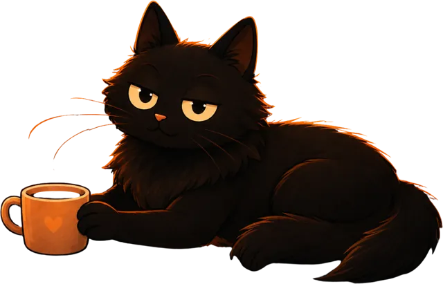 The Binxi cat relaxing with a warm mug.